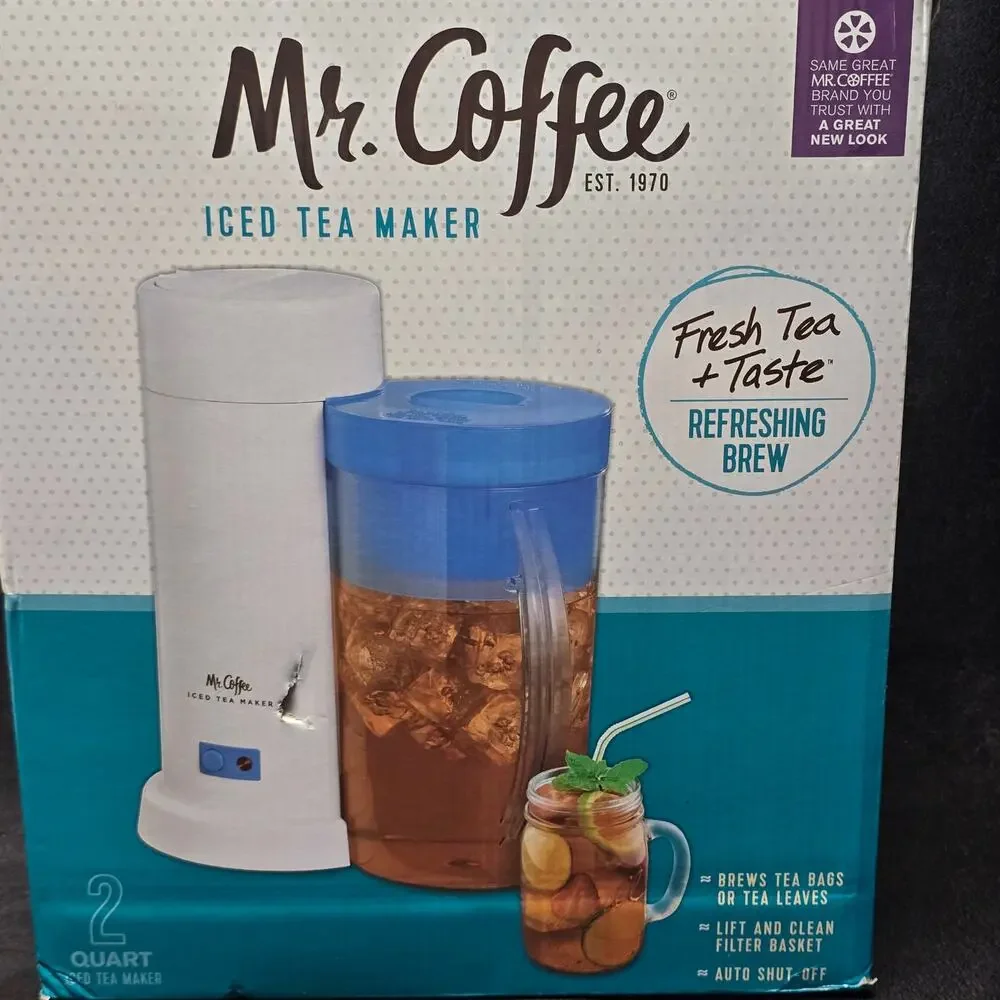 Mr. Coffee 2 Quart Iced Tea Maker Fresh Tea Taste Refreshing Brew Pitcher Blue